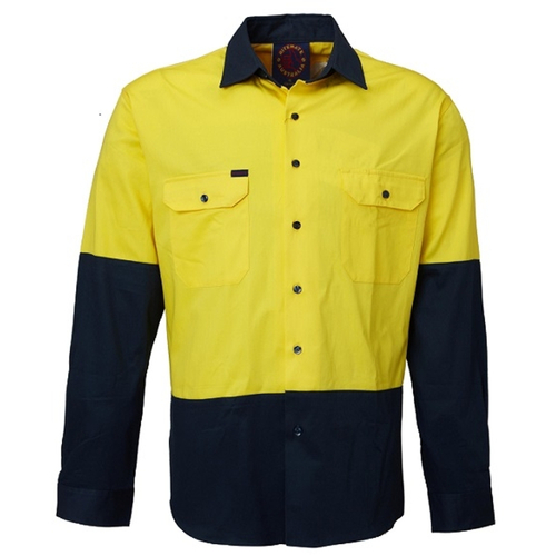 WORKWEAR, SAFETY & CORPORATE CLOTHING SPECIALISTS Open Front 2 Tone Shirt - Long Sleeve